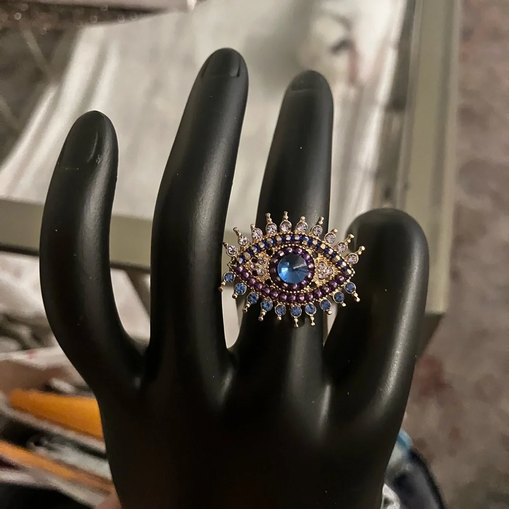 Greek style,boho vibes Blue Eye Ring with Gold Detailing